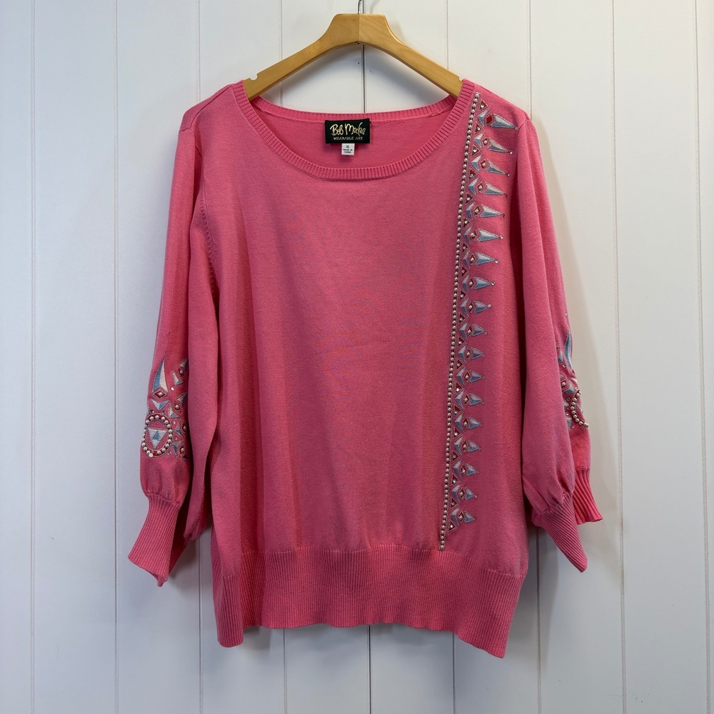 Bob Mackie Wearable Art Quiet Luxury Beaded Sweater Women Size XL Art Deco Chic